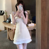 Original Practice First Love White Dress Lote Leaf Side White Sling Skirt Short Female High Sense French Temperament Fairy Dress