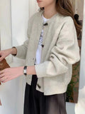 KANING Round Horn Buckle Knitted Cardigan Women 2026 Autumn New Loose Solid Design Sweater Jacket