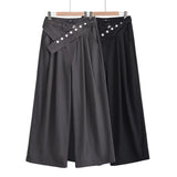 Spice Girls Autumn Personality Irregular Belts With A Shenting Suit Rivets Casual Loose-Fitting Broad-Legged Trousers