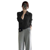 KANING Simple Little POLO Collar Knitted Cardigan 2026 Autumn New Korean Version Of The Simple Color Top