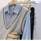 KANING Korean V-Neck Color Knitted Vest Women 2026 Early Autumn New Stacked Shoulder Sweater Vest Outside