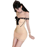 French Temperament Small Scented Lace Splicing Dress Women's Summer Shoulder Repair Slimming Bag Hips Sling Skirt