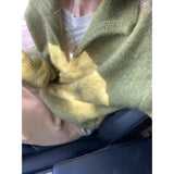 LEKA Old Money Wind Green V Lame Sea Hair Sweater Women Autumn And Winter Lazy High Sense Thick Collar Knitting Top