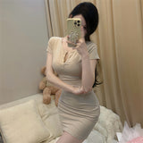 Small V-Neck Pure Desire Tight-Buff Dress Women Summer New Short-Sleeved Sexy Hot Girl Body Short Skirt