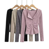 Spice Girls Autumn New Thick Long-Sleeved Knitted Cardigan V-Neck Folding Short Coat With Fashion