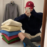 KANING Half-High Collar Half Zipper Red Sweater 2026 Autumn And Winter New Design Sense Loose Knitted Shirt