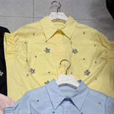 Design Sense Heavy Industry Nail Embroidery Shirt Loose Thin Age Shirt Women Short Sleeves