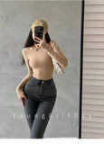 Solid Color Round Collar Foundation Slim Slim Skinny Back Shirt Long-Sleeved T-Shirt Top Female Tide