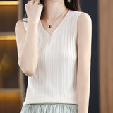 Ice Silk Knitted Sling Vest Women's Summer Suit With Bottom Top Sexy Fit Empty Sleeveless Shirt