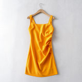 Ins French Retro U Collar Folds On The Chest And Net Face A-Word Dress