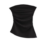 A Word-Collar Pure Desire To Slimen Shoulder Tective Blouse Folded Open Fork Solid Sexy Bottom Vest
