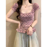 Sexy Hot Girl Collar Short-Sleeved T-Shirt Girl Summer New Slimming Wood Ear To The Small Blouse