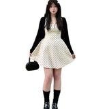 Large-Size Women's Wave Point Sling Dress Summer French Style First Love Waist A Skirt + Sunscreen Cardigan Two Sets