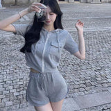 Casual Small Zipper Hoodie Hoodie Draw Shorts Set Of Women's Summer Cute Sports Style Two Sets
