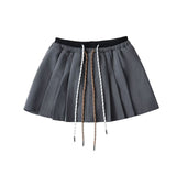 Autumn New Color Double Waist Rope 100 Folding Short Skirt Korean Age-Red Waist Draw Rope Anti-Walking A-Word Half Skirt
