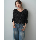 Real Shooting A Large Number Of Goods Autumn New Horn Sleeves Folded Long Sleeves Shirt Coat Heavy Industry Thin Shirt
