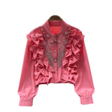 2025 Heavy Industry Fashion Rivet Pearl Decorative Shirt Design Sense Fashion Shirt Women
