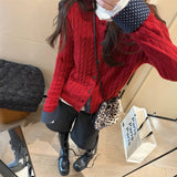 LEKA Korean Design Sense Spliced Jasmine Knitting Cardigan 2026 Autumn And Winter New Thin Coat Sweater Coat Woman