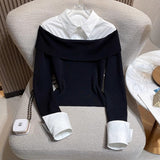 One-Word Shoulder-To-Shoulder Two-Piece Shirt Collar Top In The Spring 2025 New High-Intellectual College Style Slim Thin Knitwear