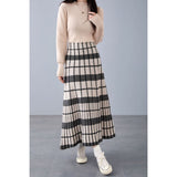 Vintage Lattice Japanese And Korean Foreign Single 2026 Autumn And Winter New Thin Temperament Fashion Half-High Collar Dress