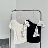 Sexy Splicing Wave Show Shoulder Short-Sleeved T-Shirt Girls Summer Pure Lust Style Slimming Short Top