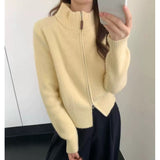 KANING Korean Version Of The Double Zipper Knitted Cardigan 2026 New Solid Color Simple Loose Red Sweater Jacket