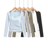 Pure Lust Sweet Wind With Chest Pads Two Long Sleeve Bottom T-Shirt Hanging Neck Folds To The Waist Sexy Niche