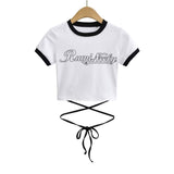 Hottie Summer Personality Round Neck Print Rope Short-Sleeved T-Shirt Short-Sleeved T-Shirt