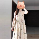 French Gentle Wind High Sleeveless Back Heartbreak Flower Dress Women Summer New Design Temperament Long Skirt