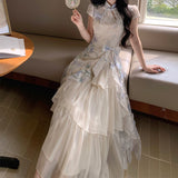 Hinggu Yulan Wen Wan New Chinese Printing Improved Cheongsam Skirt Summer Irregular Splicing Big Swing Dress