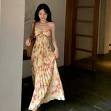 Sexy Pure Want To Break The Flower Sidet Shoulder Strap With Hanging Neck Dress Women's Summer Holiday Wind Pressure Ruffled Large Swing Dress