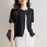 Summer Japan And South Korea New Five-Sleeved Shirt Women's Short-Sleeved Shirt Temperament Coat Short-Sleeved Cotton Top