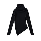 Autumn And Winter Half-Neck Long-Sleeved Knitted Top Girl Slimming Irregular Waist Long Bottom Sweater