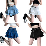 Real Shooting 2025 Denim Skirt Dress Women's French Retro High-Waist Cake Skirt 100-Folded Skirts And Hip Skirts