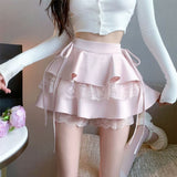Lace Splicing With Half-Dress Lady Summer High Waist Thin A Word Ponmp Short Skirt Sweet Spicy Folded Skirt