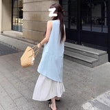 White Vest Dress Women's Summer New French Loose Design In The Long-Term Sling Dress