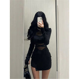 French Chic Design Sense Mesh Long-Sleeved Dress Women Early Spring Hottie Sexy Tight Inside The Ass Skirt