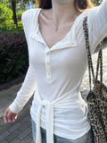 Spice Girls Tied With V-Neck Long-Sleeved T-Shirt Girl In Spring And Autumn 2026 New Simple Sun Protection Cover Shirt Tide