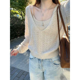 3.8/New On Spring XUAN XIAO JIE V. Collared Sea Hollow Knitwear Slings Two Sets
