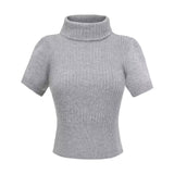 Sweet Sister Atmosphere High Collar Bottom Knitted Shirt Women With Short Sleeves Tight Short Coat Short Waist