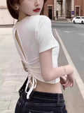 Spice Girls Are Shoulder-Repair Short-Sleeved T-Shirt Girls Summer Design Feeling Back Sicense Sleeve Rope Small Short Blouse Tide