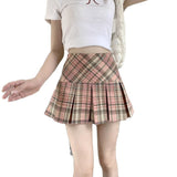 Lattice Jk Skirt Women Summer High Waist Thin College Style A Short Skirt Anti-Light Lattice