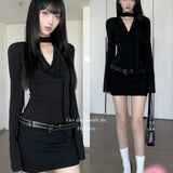 Hepburn Hottie Black Long-Sleeved Dress Dress Woman 2025 New Autumn And Winter Dress Sister Ass Skirt
