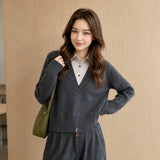 LEKA Korean Spliced Striped Two-Piece Collar Sweater In Autumn Commuter Hooded Loose Thin Knitwear