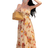 [Komo Lake Garden] Black Standard Folded Large Dress Dress Women 2026 Summer New Broken Flower Slings Long Skirt