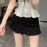 French Pure Sweet Repair Body One-Piece Shoulder Two Sets Of Women's Design Sensation Half Body Short Skirt Summer