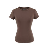 Spice Girls Summer Shoulder Round Neck Short Sleeves To Cool Waist Feel Fashion Basic Solid Color T-Shirt Set Short Sleeve Top