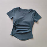 Summer Sports Yoga Suit With Chest Pad V-Neck Short-Sleeved Women's Training Fitness Running Slimming Top