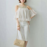 Multiplication New Bubble Sleeve Shirt Chiffon + Vest Two Sets Of Wear Age Reduction And Shoulder Two Sets