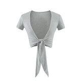 Belt Shawl Short-Sleeved T-Shirt Design Small Irregular Draw Blouse Short T-Shirt Summer